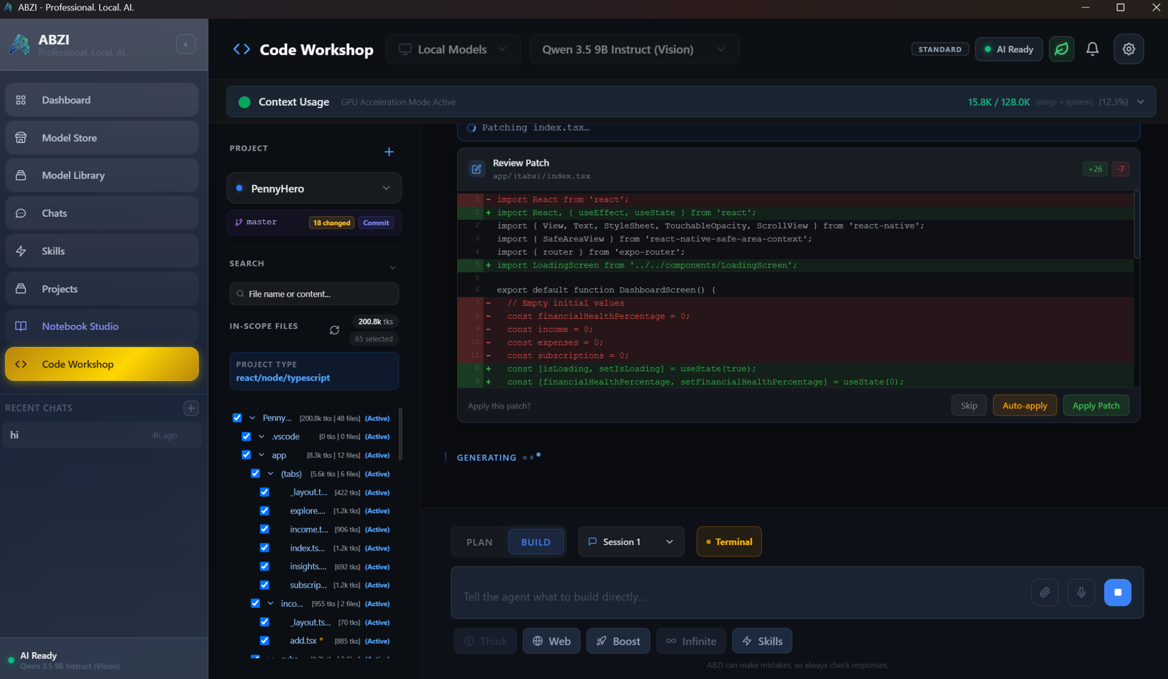 ABZI local AI Code Workshop platform screenshot