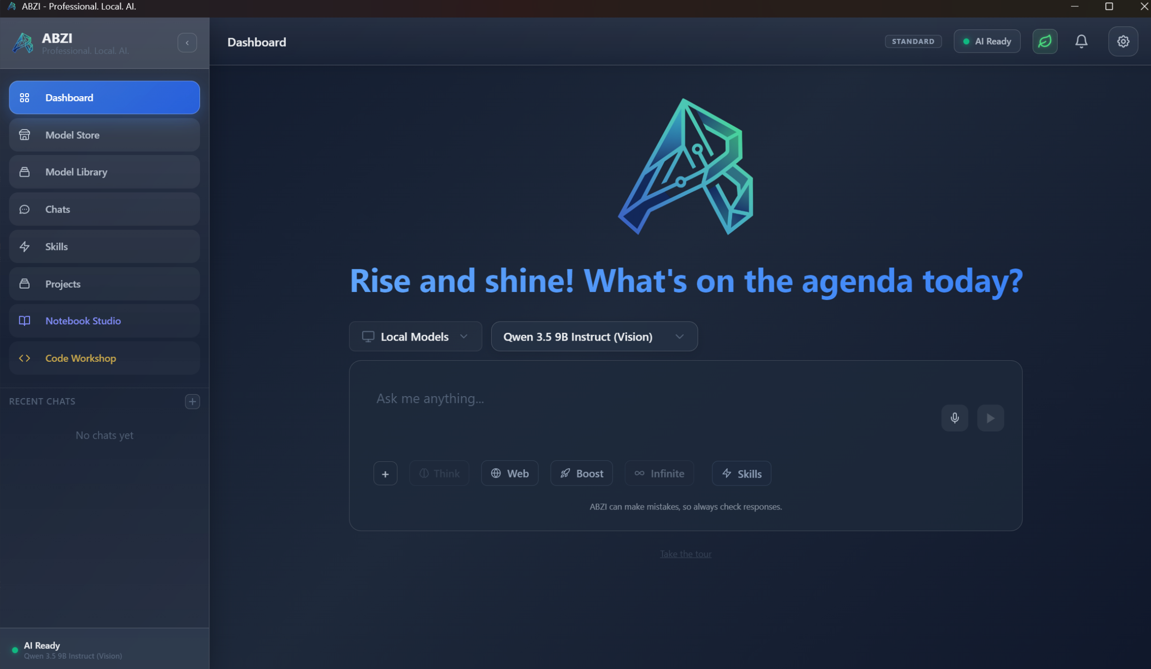 ABZI local AI platform dashboard screenshot